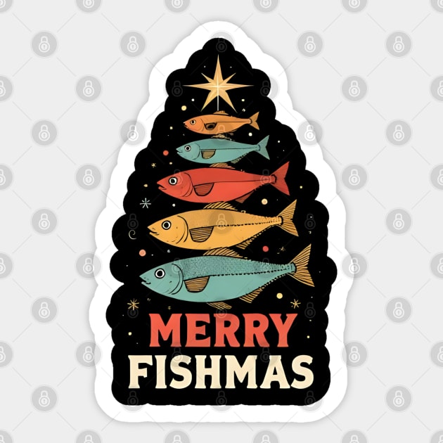 Merry Fishmas Funny Fisherman Christmas Retro Holiday Design Sticker by shirtlux